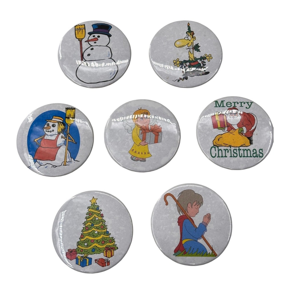 Vintage Christmas Refrigerator‎ Magnets Set 7 Santa Snowman Angel Holiday Decor